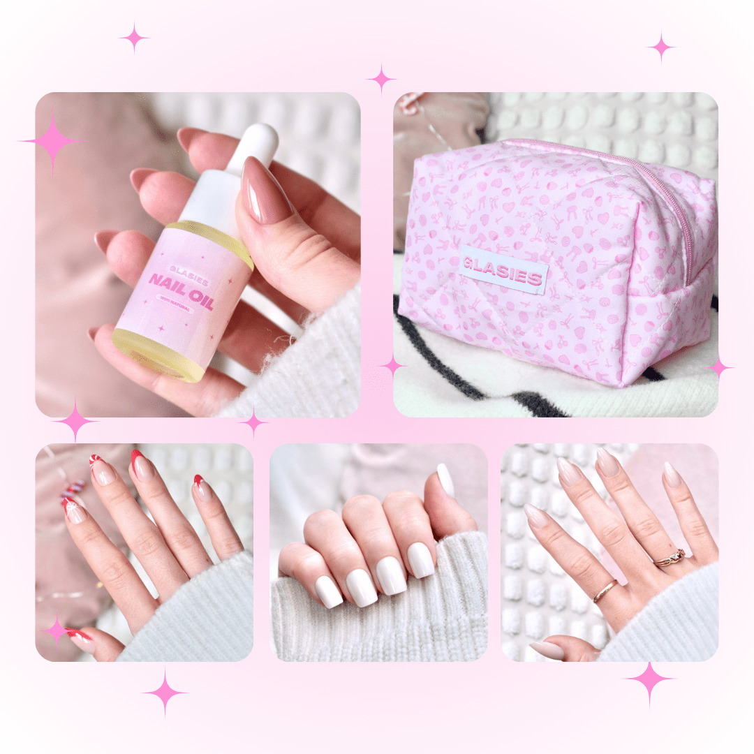 glasies presson nails false artificial christmas oval almond french pink white beige nail oil set cosmetic bag