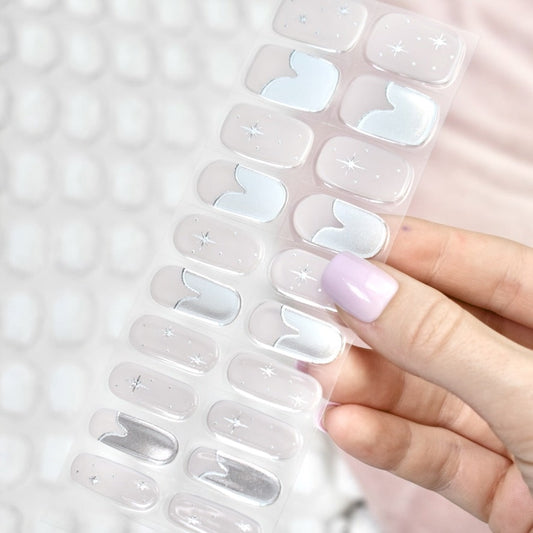 uv gel nail stickers 20 pcs beige chrome stars