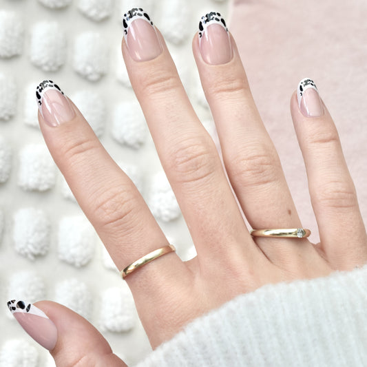 press-on nails false nail oval long medium white cow print cute