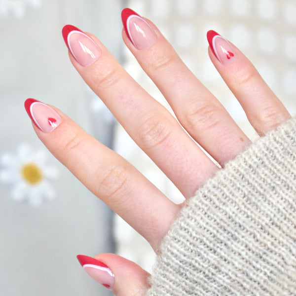 press-on nails artificial nails beauty false glasies gel almond pink red french hearts