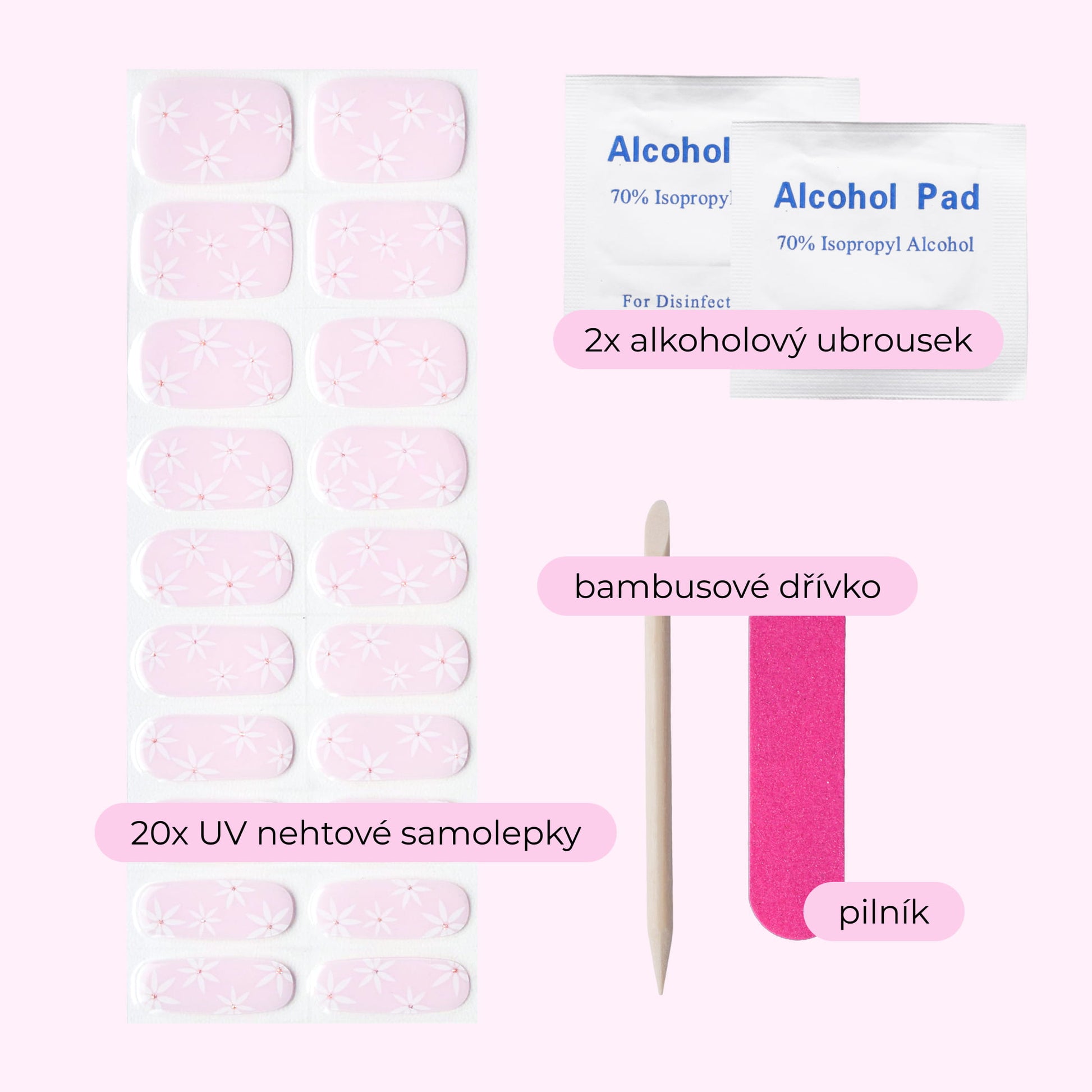 uv gel nail stickers 20 pcs pink white flowers 