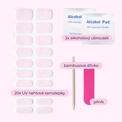 uv gel nail stickers 20 pcs pink white flowers 