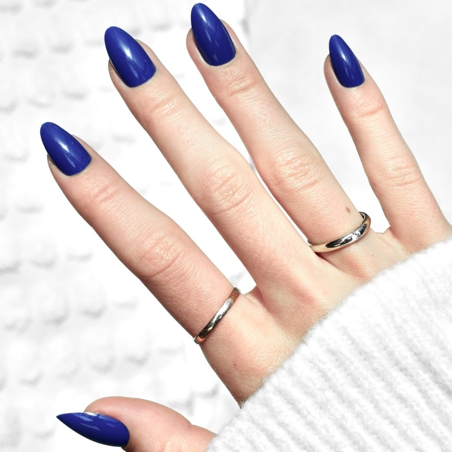 press-on nails false nail almond long medium dark blue navy cute