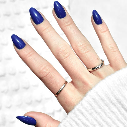 press-on nails false nail almond long medium dark blue navy cute