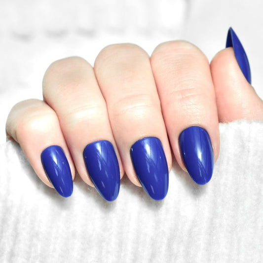 press-on nails false nail almond long medium dark blue navy cute