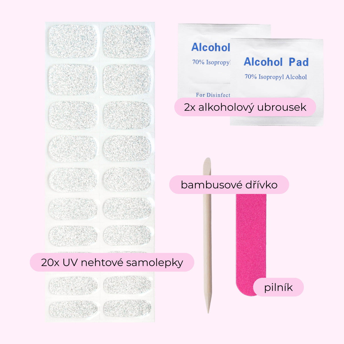 uv gel nail stickers 20 pcs silver glitters