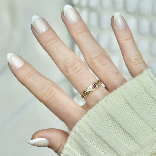 press-on nails artificial nails beauty false glasies gel oval short french white pink beige