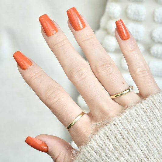 press-on nails artificial nails beauty false glasies gel coffin orange autumn
