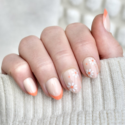 presson nails false nail glasies oval orange  flowers french
