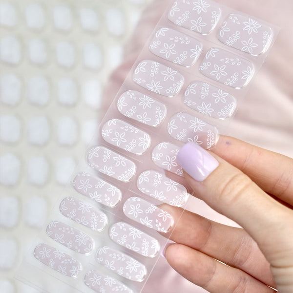 uv gel nail stickers 20 pcs beige white flowers