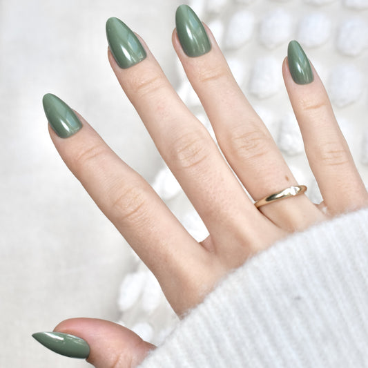 press-on nails artificial nails false nails green khaky almond