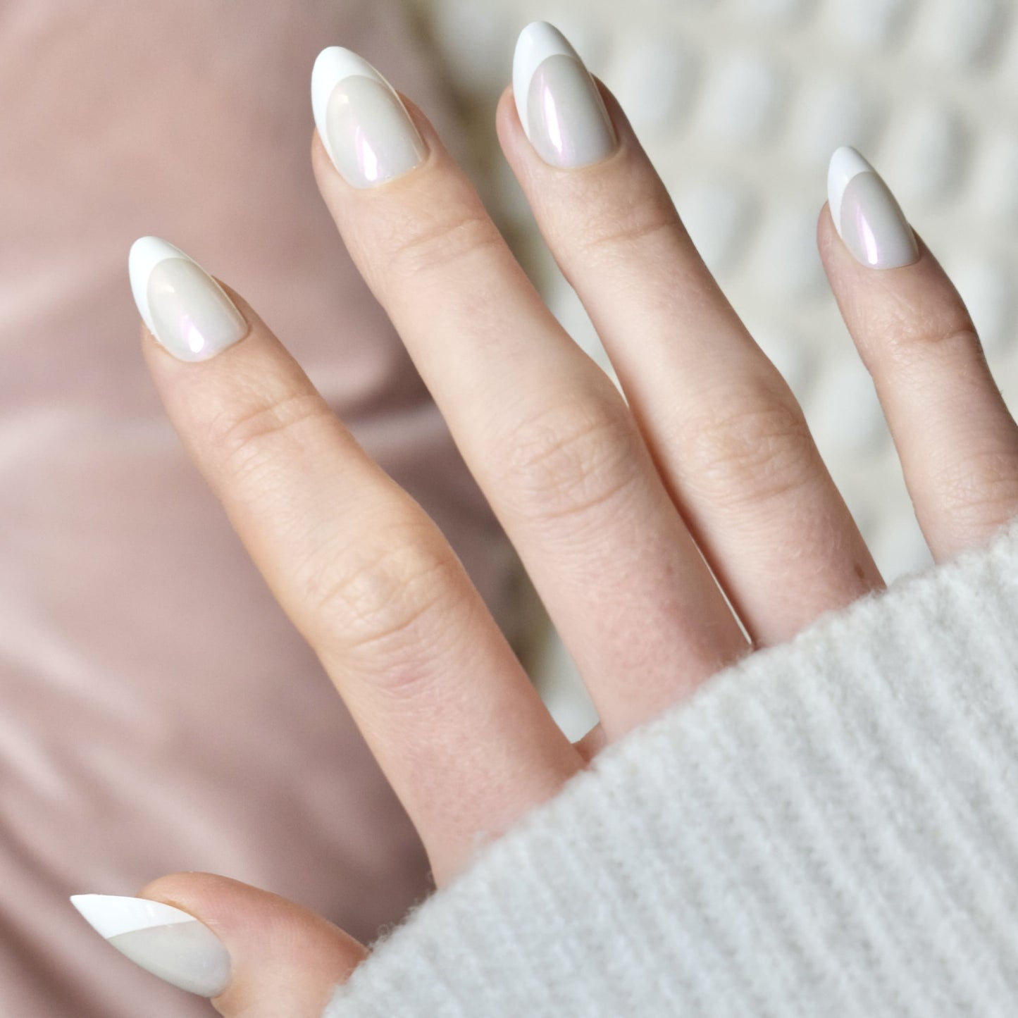 press-on nails artificial nails beauty false glasies gel coffin almond white french holo glitters