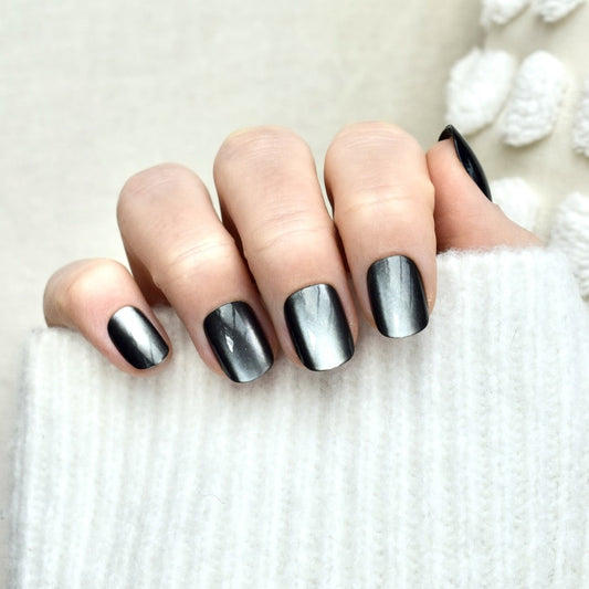 presson nails false nails artificial nail short coffin black cat eye glitters