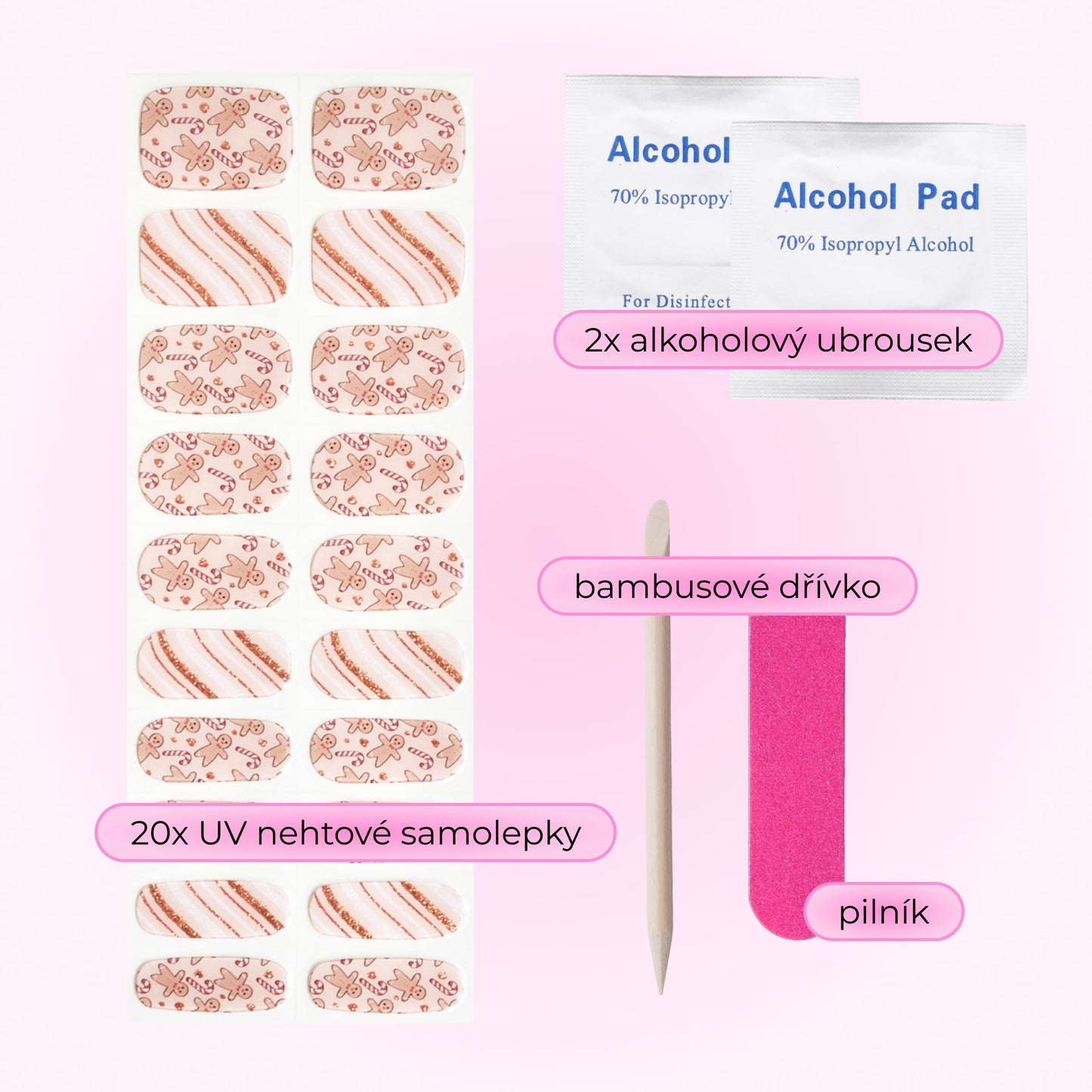 uv gel nail stickers 20 pcs  beige gold ginger bread christmas