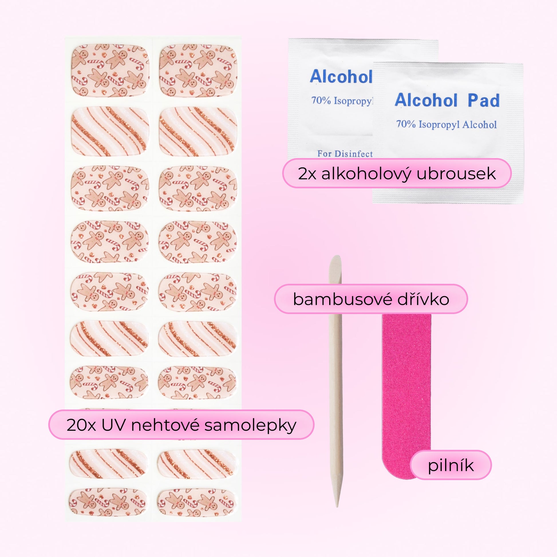 uv gel nail stickers 20 pcs  beige gold ginger bread christmas