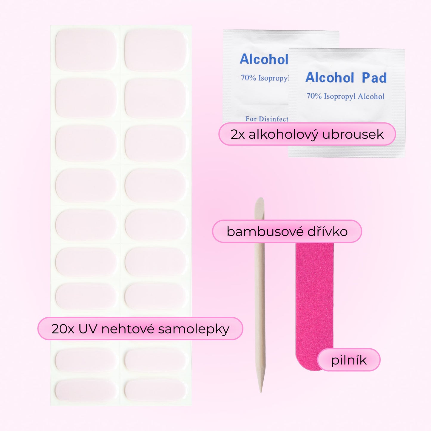 uv gel nail stickers 20 pcs pink white glitters pink chrome
