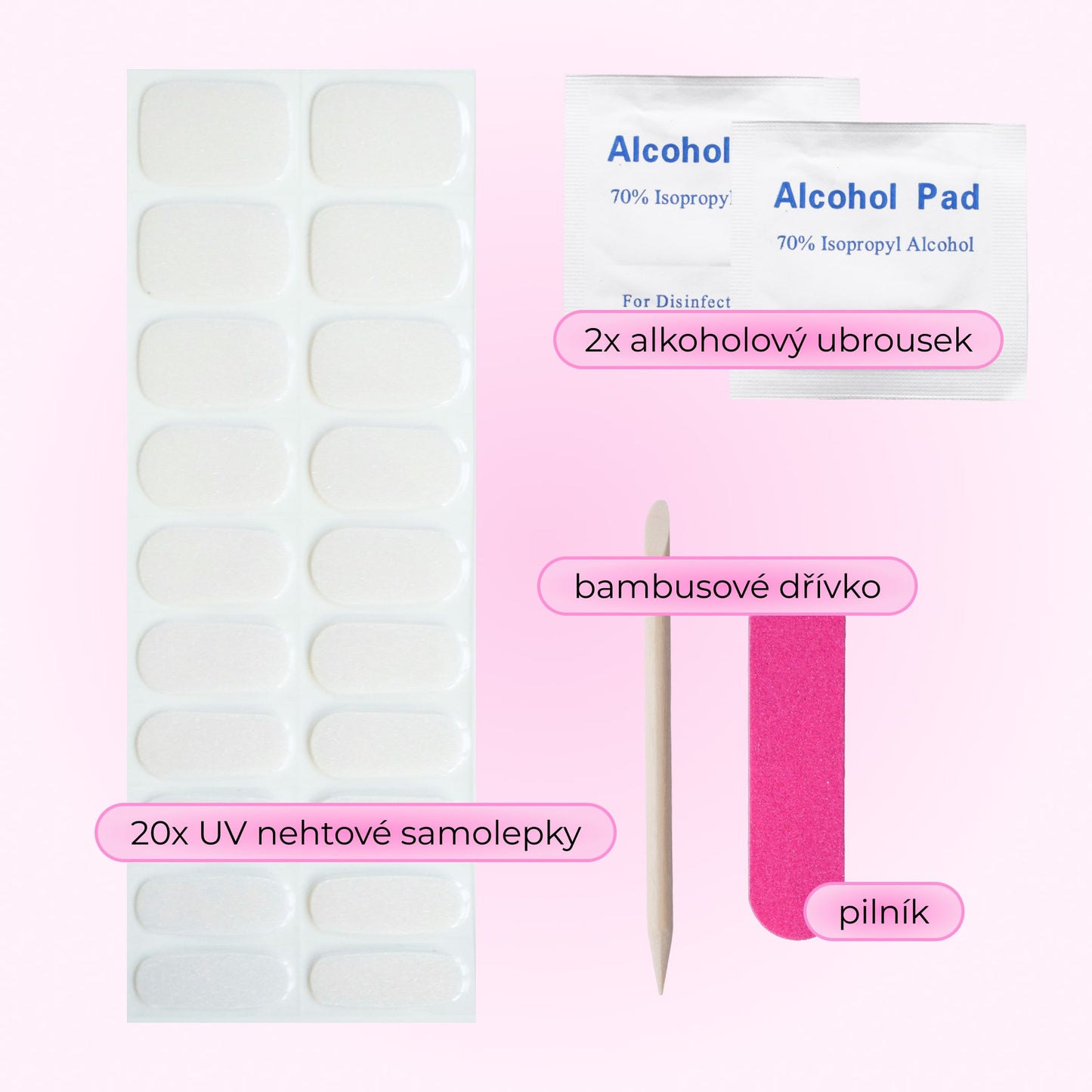 uv gel nail stickers 20 pcs pink white glitters gold