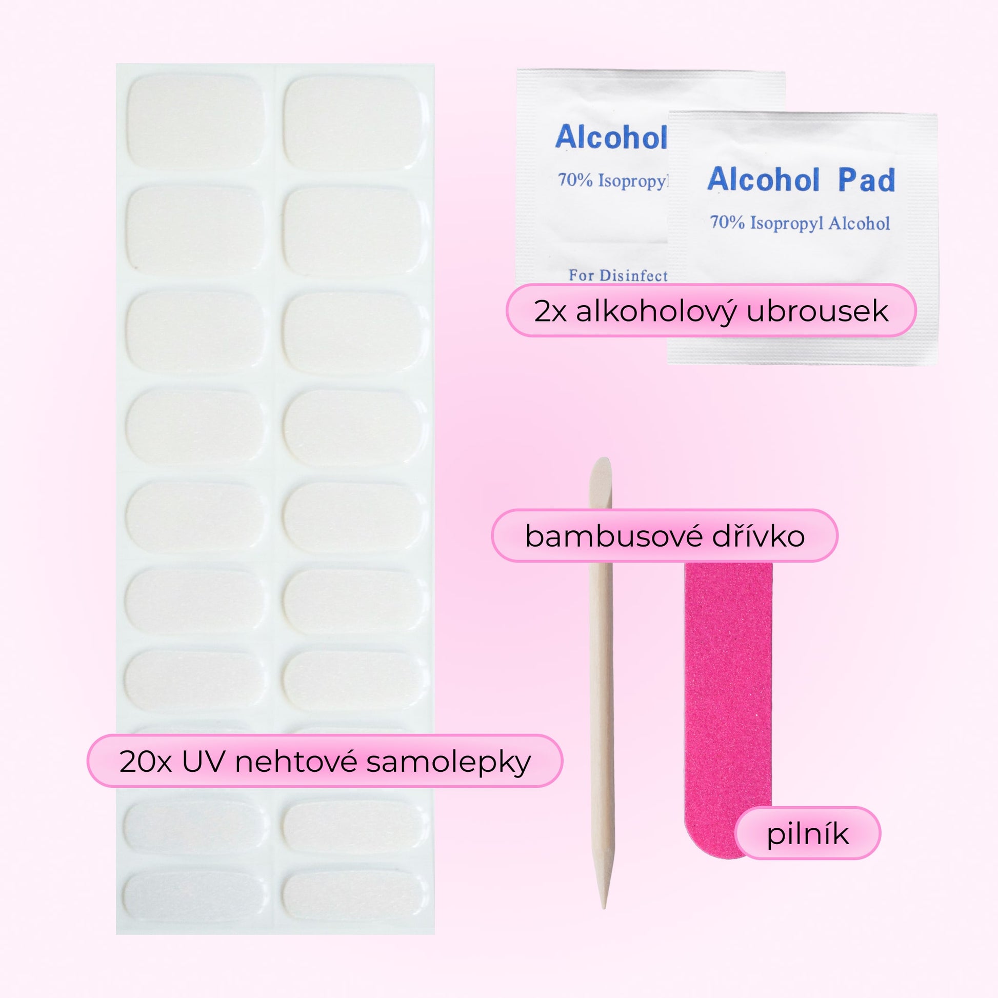 uv gel nail stickers 20 pcs pink white glitters gold