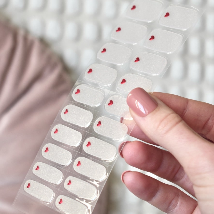 uv gel nail stickers 20 pcs beige glitters heart red