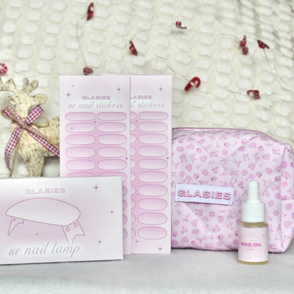 glasies gel nail stickers 20 pcs pink glitters christmas snowflake uv nail lamp nail oil cosmetic bag