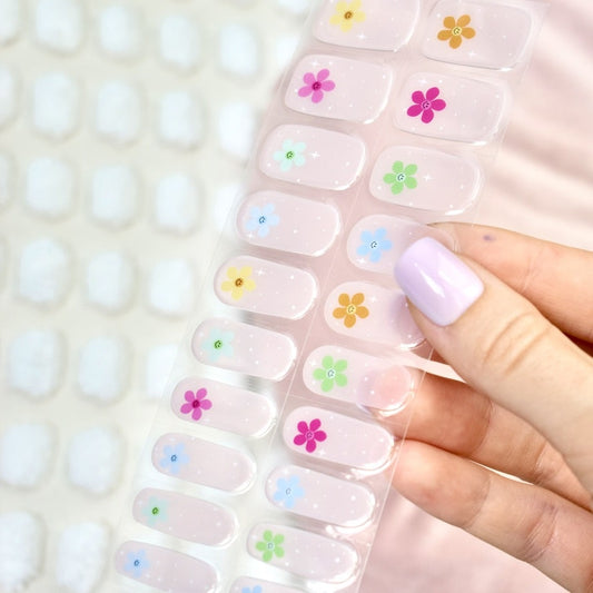uv gel nail stickers 20 pcs beige stars flowers colorfull