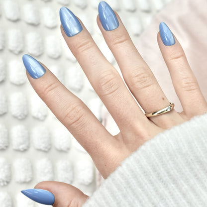 press-on nails false nail almond long medium blue cat eye cute