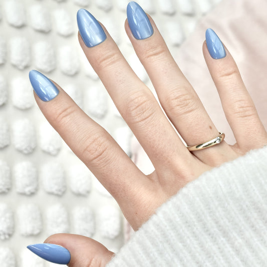 press-on nails false nail almond long medium blue cat eye cute