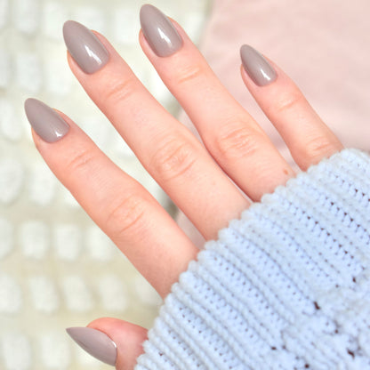 beige brown grey almond medium press-on nails fake nail 