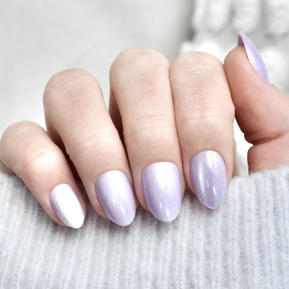 presson nails false nail glasies oval short violet cat eye glitters 