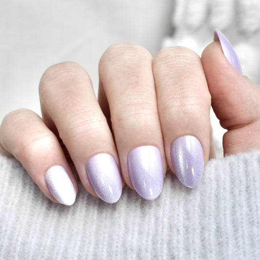 presson nails false nail glasies oval short violet cat eye glitters 