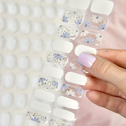 uv gel nail stickers 20 pcs beige flowers viloet gold flakes transparent