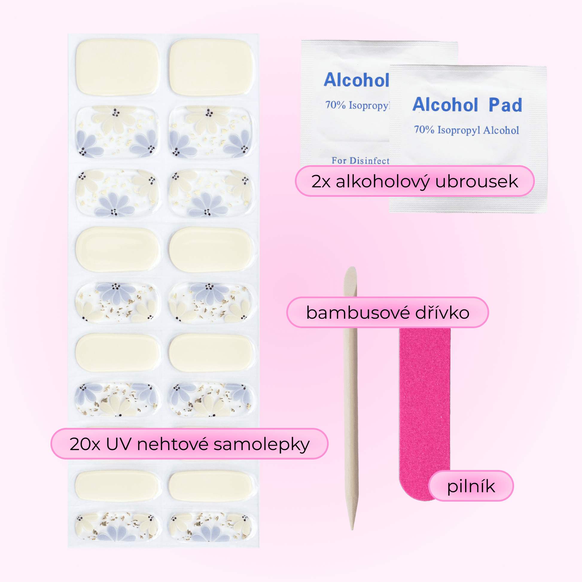 uv gel nail stickers 20 pcs beige flowers viloet gold flakes transparent