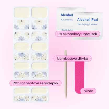 uv gel nail stickers 20 pcs beige flowers viloet gold flakes transparent