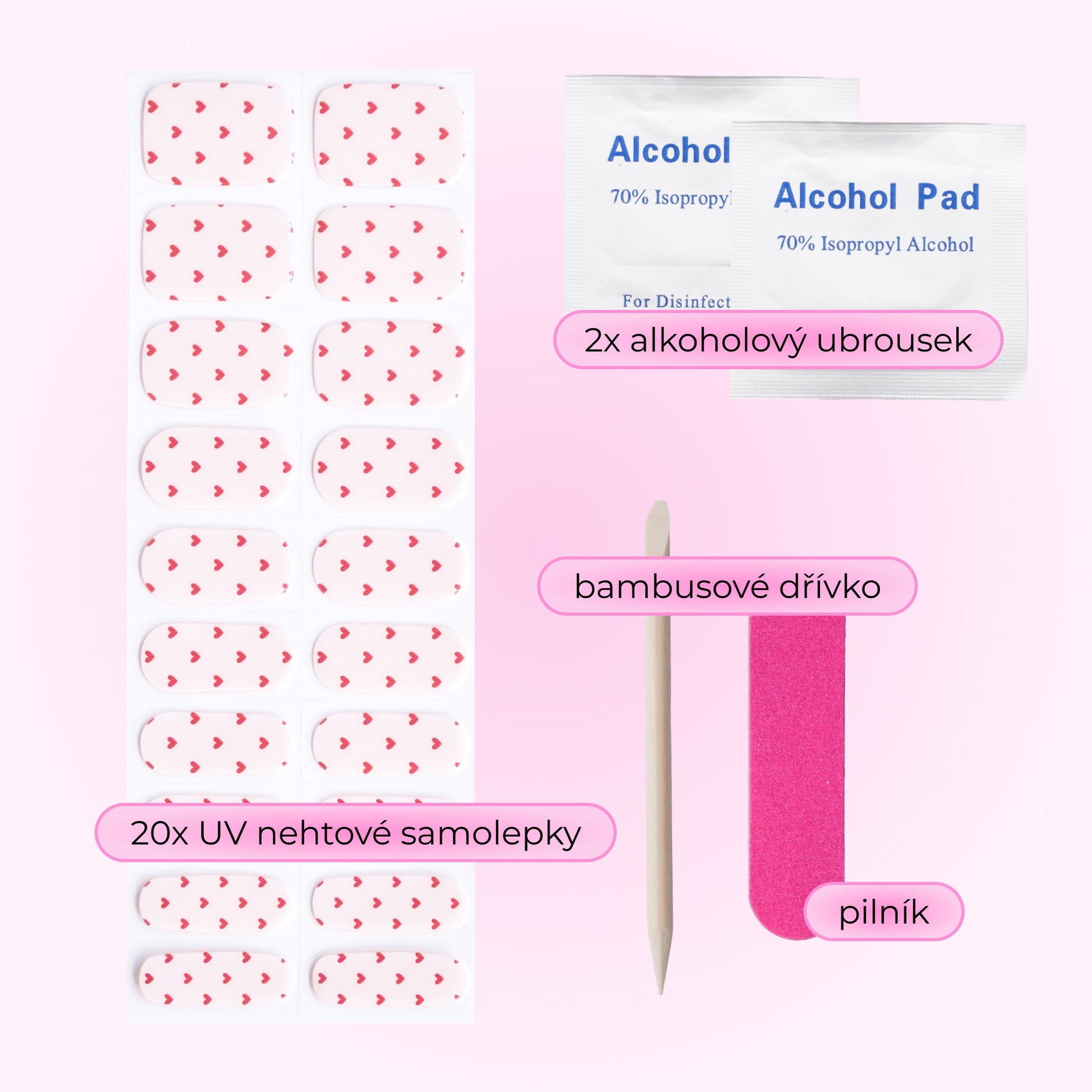 uv gel nail stickers 20 pcs pink white red hearts