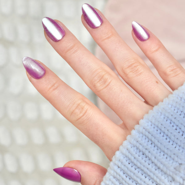 cat eye violet pink almond medium press-on nails fake nail 