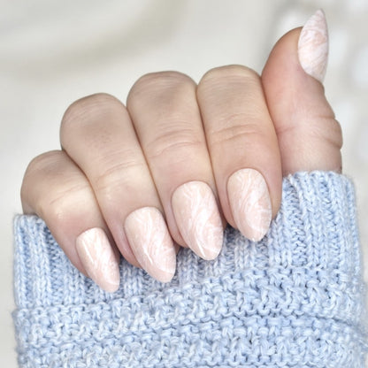 press-on nails artificial nails beauty false glasies gel almond pink marbel white nude