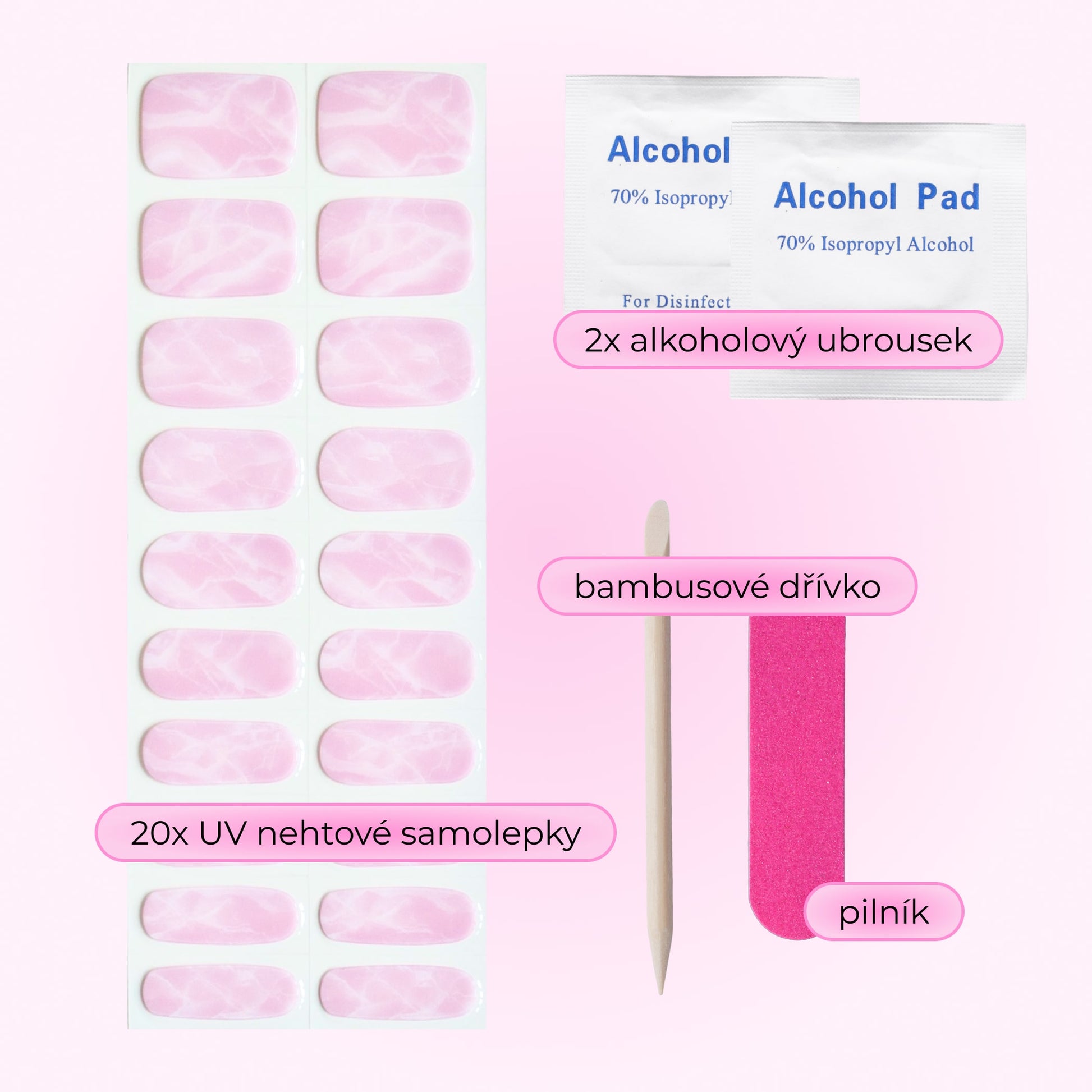 nail stickers gel uv glasies marble pink white 20 pcs