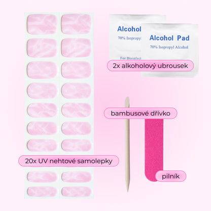 nail stickers gel uv glasies marble pink white 20 pcs