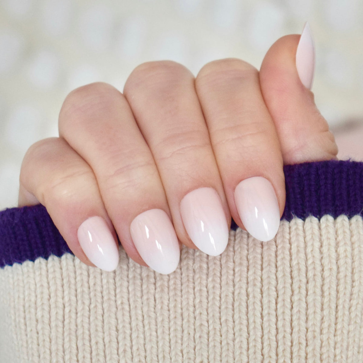 press-on nails artificial nails beauty false glasies gel almond short white nude ombre