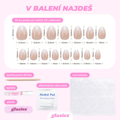 press-on nails artificial nails beauty false glasies gel almond short white nude ombre