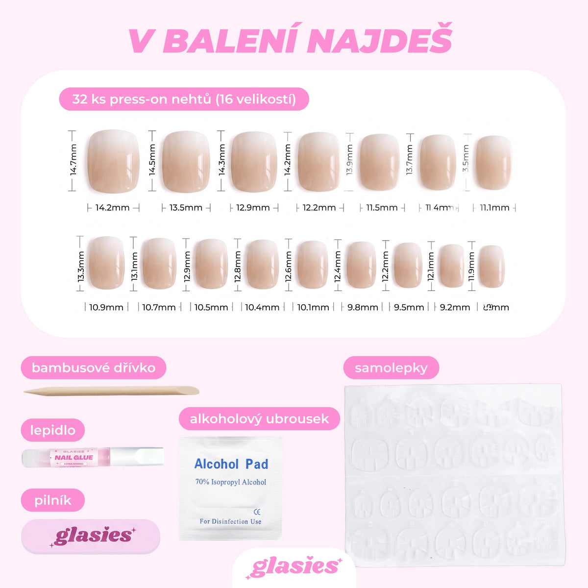press-on nails artificial nails beauty false glasies gel coffin short white nude obmre