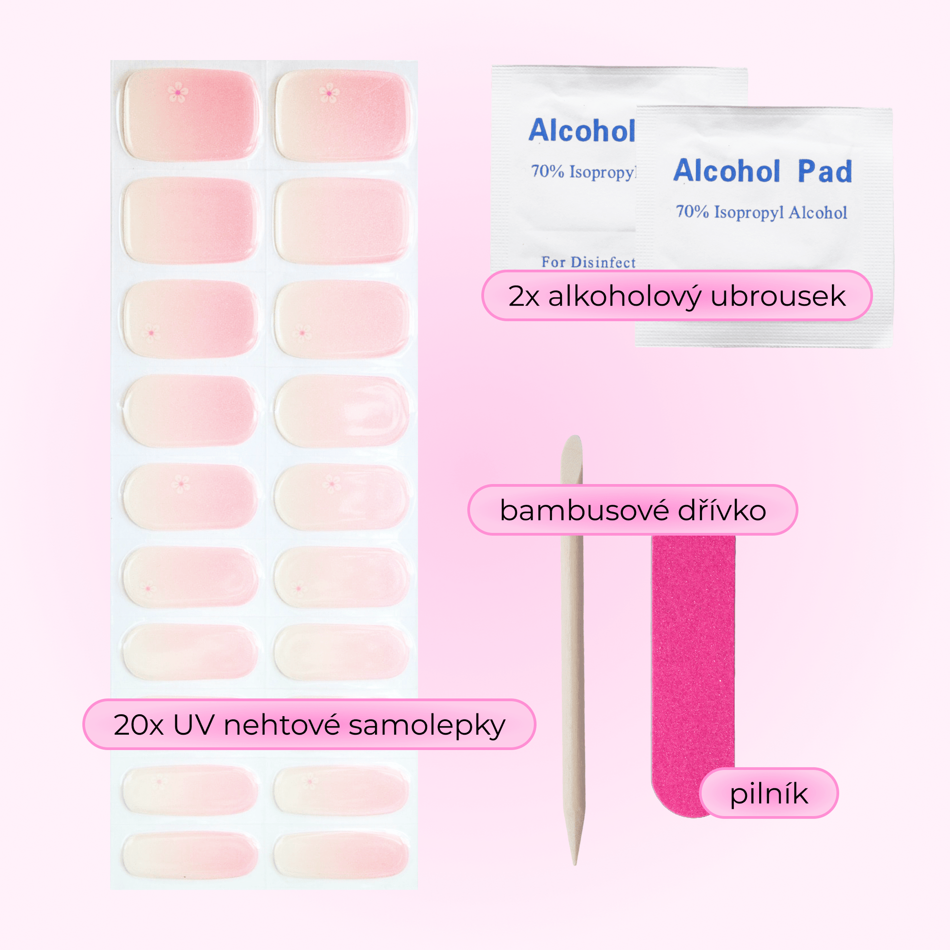 uv gel nail stickers 20 pcs pink white ombre flowers violet