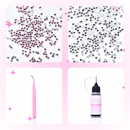 nail decals pink silver tweezers nail rhinestone glue glasies