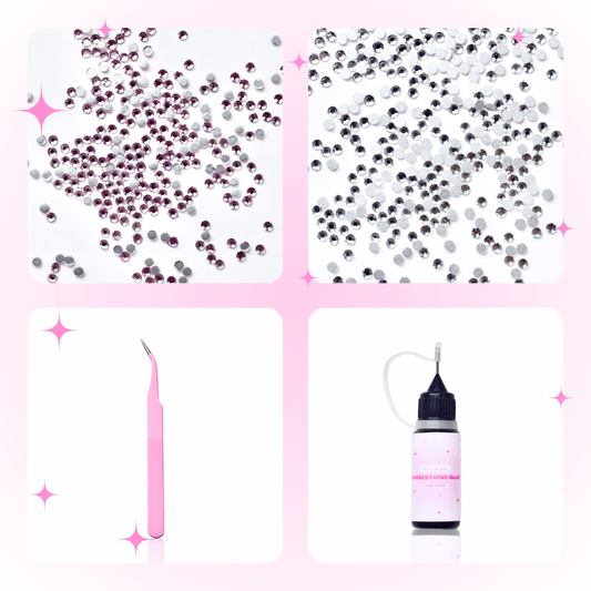 nail decals pink silver tweezers nail rhinestone glue glasies