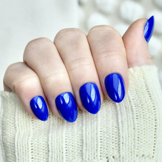 press-on nails artificial nails beauty false glasies gel oval short blue navy
