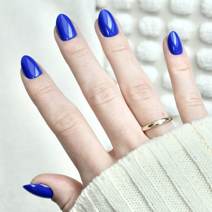 press-on nails artificial nails beauty false glasies gel oval short blue navy