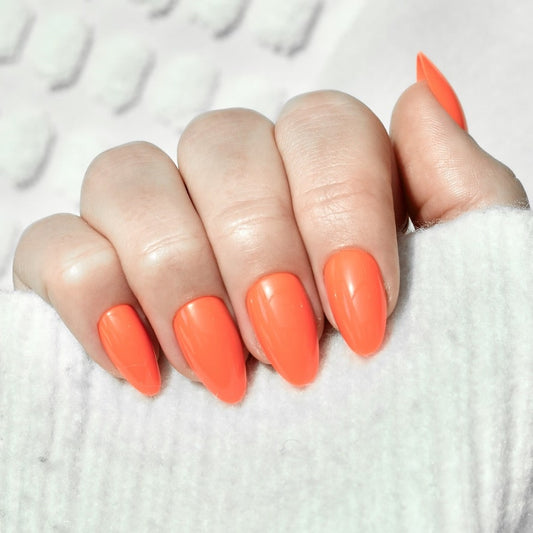 press-on nails false nail almond long medium orange neon cute