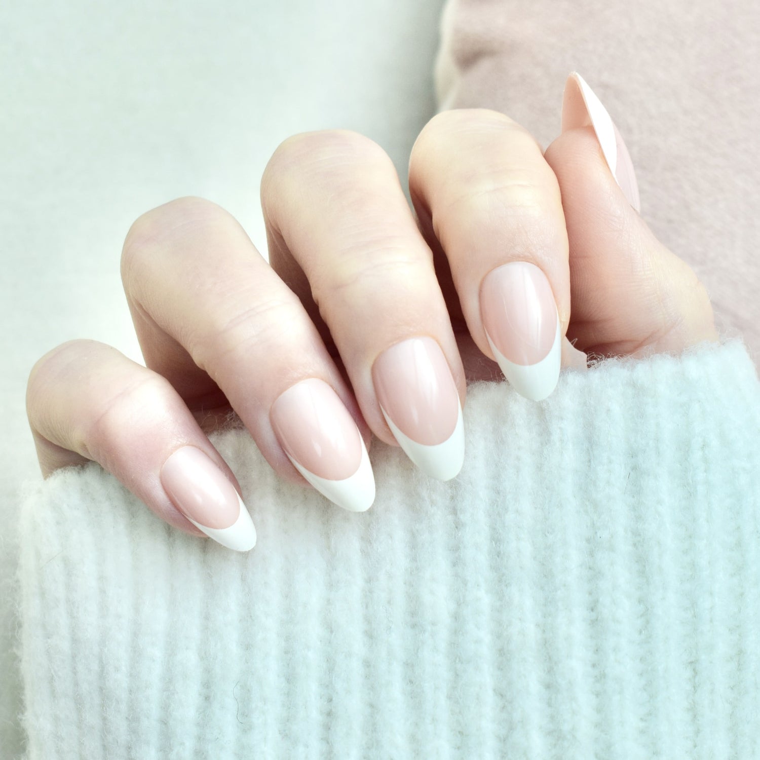 presson nails artificial nails false pink french beige glasies