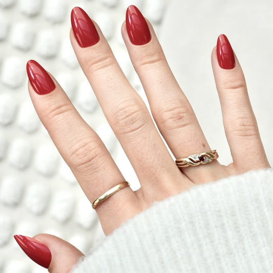 press-on nails false nail almond long medium dark red cute
