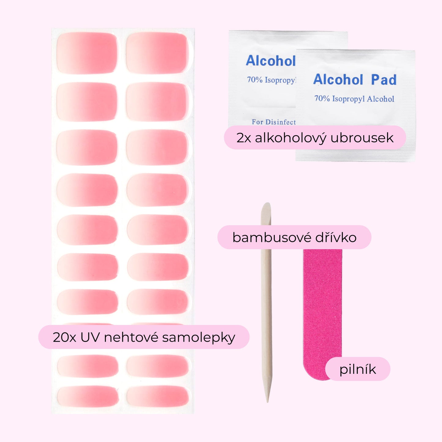 uv gel nail stickers 20 pcs pink ombre